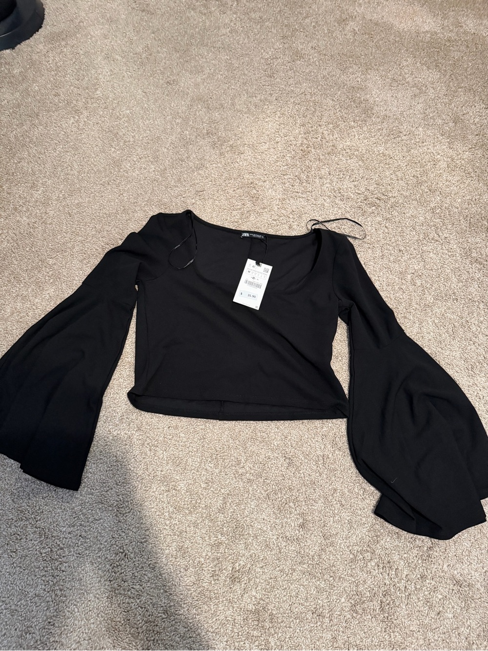 Zara Black Bell-Sleeve Crop Top